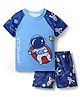 Bosky Half Raglan Sleeves Two Piece Swimming Suit with Astronaut Theme Print - Blue