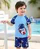 Bosky Half Raglan Sleeves Two Piece Swimming Suit with Astronaut Theme Print - Blue