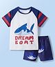 Bosky Half Raglan Sleeves Two Piece Swimming Suit with Shark Print - Blue