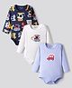 Bonfino 100% Cotton Full Sleeves Vehicles Printed Onesies Pack Of 3 - Navy Blue White & Light Blue
