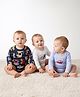 Bonfino 100% Cotton Full Sleeves Vehicles Printed Onesies Pack Of 3 - Navy Blue White & Light Blue