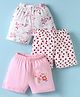 OHMS Single Jersey Knit Knee Length Shorts With Hearts & Floral Print Pack Of 3  - Red Pink & White