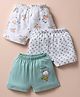 OHMS Single Jersey Knit Knee Length Hearts & Floral Printed Shorts Pack Of 3 - Light Green & White