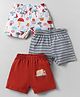 OHMS Single Jersey Knit Knee Length Shorts With Stripes & Nautical Theme Print Pack Of 3 - Red Grey & White