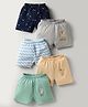 OHMS Single Jersey Knit Knee Length Shorts With Stripes Stars & Animal Print Pack Of 5 - Multicolour