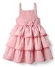 Babyhug Cotton Knit Sleeveless Solid Frock With Schiffli Detailing & Bow Applique - Pink