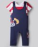 Bonfino 100% Cotton Half Sleeves Vehicles Printed Dungaree With Striped T-Shirt - Navy Blue
