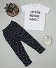RAINE AND JAINE Cotton Knit Half Sleeves Lets Do Nothing Today Text Printed Night Suit Set - White & Black