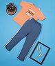 RAINE AND JAINE Cotton Knit Half Sleeves Gamers Never Sleep Text Printed Night Suit Set - Orange & Blue