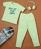 RAINE AND JAINE Cotton Knit Half Sleeves Show Off Your Charm Text Printed Coordinating Night Suit Set - Green