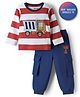 Bonfino Cotton Knit Drop Shoulder Full Sleeves T-Shirt & Cargo Jogger Set With Vehicle Print & Stripes - Red & Blue
