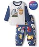 Bonfino 100% Cotton Knit Full Sleeves Drop Shoulder Oversized T-Shirt & Lounge Pant Set with Vehicle Print & Patch Detailing - Navy Blue
