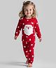 Bonfino 100% Cotton Knit Full Sleeves Night Suit With Polka Dots & Santa Print - Red