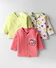 OHMS Single Jersey Knit Full Sleeves Front Open Jhablas with Stripe Floral & Vehicle Print pack of 3 - White Pink & Light Green
