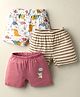 OHMS Single Jersey Knit Knee Length Shorts with Animal Print & Stripes Pack of 3 - Multicolor
