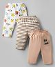 OHMS Single Jersey Knit Full Length Lounge Pants With Stripes & Animal Print Pack of 3 - Tan White & Brown(Print May Vary)