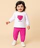 Babyoye 100% Cotton Knit With Eco Jiva Finish Full Sleeves T-Shirt & Lounge Pant Set With Floral Applique - White & Pink