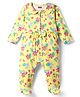 Babyhug 100% Cotton Knit Full Sleeves Footed Sleep Suit With Floral Print & Bow Applique - Yellow