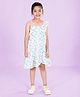 Kiddopanti Cotton Sleeveless Floral Printed & Frill Detailed Asymmetrical Dress - Green