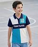Pine Kids Cotton Knit Polo T-Shirt With Team Player Text Print - Navy Blue