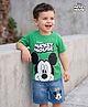 Babyhug Disney Single Jersey Knit Half Drop Shoulder Sleeves T-Shirt & Denim Shorts Set with Mickey Mouse Graphics - Mint & Blue