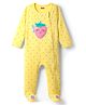 Babyhug Cotton Knit Full Sleeves Footed Sleep Suit With Polka Dot Print & Strawberry Patch - Yellow