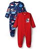 Babyhug Cotton Knit Full Sleeves Footed Sleep Suit With Nautical Theme Print Pack Of 2 - Red & Navy Blue