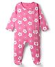 Babyhug Cotton Knit Full Sleeves Footed Sleep Suit With Floral Print - Pink