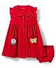 Babyhug Single Jersey Knit Frill Sleeves Frock with Bloomer & Patch Detailing - Red