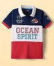 Pine Kids Cotton Knit Half Sleeves Cut & Sew Polo T-Shirt with Text Print & Patch Detailing - Red White & Navy Blue