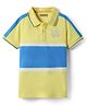 Pine Kids Cotton Knit Half Sleeves Cut & Sew Polo T-Shirt with Fun Time Text Print - Lemon Yellow & Blue