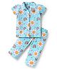 Doodle Poodle 100% Cotton Single Jersey Knit Half Sleeves Front Open Co-ords Night Suit With Floral Print - Light Blue