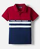 Pine Kids Cotton Knit Polo T-Shirt With Feel Good Today  Text Print - Navy Blue & Red