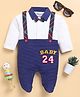 Wonderchild Full Sleeves Numerical Patch Embroidered Romper With Attached Bow & Waistcoat - Dull White & Navy Blue