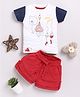 Wonderchild Interlock Half Sleeves Typography & Fish Printed Tee With Solid Shorts Set - White & Red