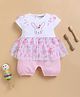 Wonderchild Half Sleeves Bunny Embroidered & Printed Romper - White & Pink