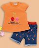 Wonderchild Interlock Cap Sleeves Typography & Cherry Embroidered Top With Shorts Set - Orange