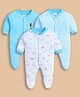 Wonderchild Interlock Pack Of 3 Full Sleeves Hot Air Balloon Printed & Striped Sleepsuits - Turquoise Blue & Multi Colour