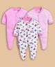 Wonderchild Interlock Pack Of 3 Full Sleeves Solid & Striped Sleepsuits - Pink & Multi Colour