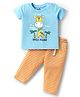 Doodle Poodle 100% Cotton Half Sleeves Animal Printed & Striped Nightsuit - Light Blue & Yellow