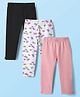 Kookie Kids Cotton Spandex Knit Full Length Solid & Butterfly Printed Leggings Pack of 3 - Pink White & Black