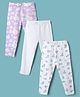Kookie Kids Cotton Spandex Knit Full Length Solid & Floral Printed Leggings Pack of 3 - White & Lavender