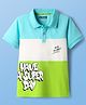 Pine Kids Cotton Knit Half Sleeves Cut & Sew Polo T-Shirt with Text Print - Light Green White & Aqua Blue