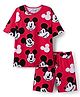 HoneyHap Disney Single Jersey Knit Half Sleeves Shorts Co-Ord Night Suit With Mickey Mouse Print - Red