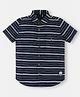 INFINITY Twill Cotton Woven Half Sleeves Striped Shirt - Navy Blue
