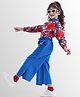 OLLINGTON ST. Cotton Knit Full Raglan Sleeves Floral Printed Sweatshirt Knit Culotte Pant Set - Red & Blue