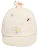Kidofash Cotton Floral Embroidered & Animal Bird Applique Detailed Cap - Cream