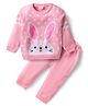 Babyhug Knitted Full Sleeves Sweater Set with Bunny Design - Pink