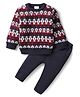 Babyhug Knitted Full Sleeves Sweater Set With Chevron Design - Navy Blue