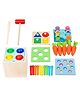 Happy Hues 5-in-1 Wooden Montessori Play Set- Fine Motor Skills Toy - Carrot Harvest- Fishing- Shape sorter- Pounding Game- Educational Toys - Birthday Gift for Toddlers
